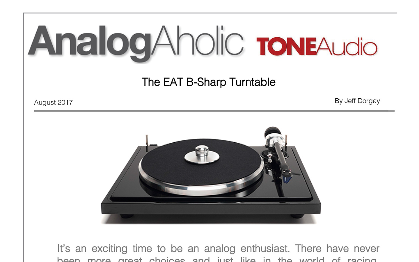 The E.A.T. B-Sharp Turntable Analogaholic TONE AUDIO magazine