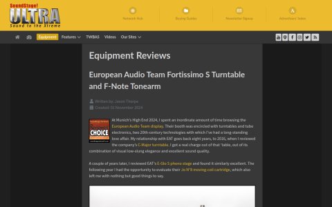E.A.T. Fortissimo S and F-Note Tonearm on SoundStage! Ultra